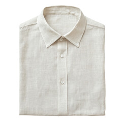 Light gray linen shirt neatly folded with buttons visible for casual wear and summer occasions, transparent background, cutout PNG