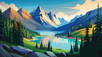 Alpine mountain lake with crystal clear water reflecting the majestic snow-capped peaks and vast sky © Nayeem Sheikh