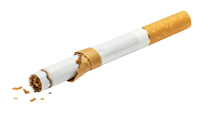 Isolated Partially Burnt Cigarette with Ash