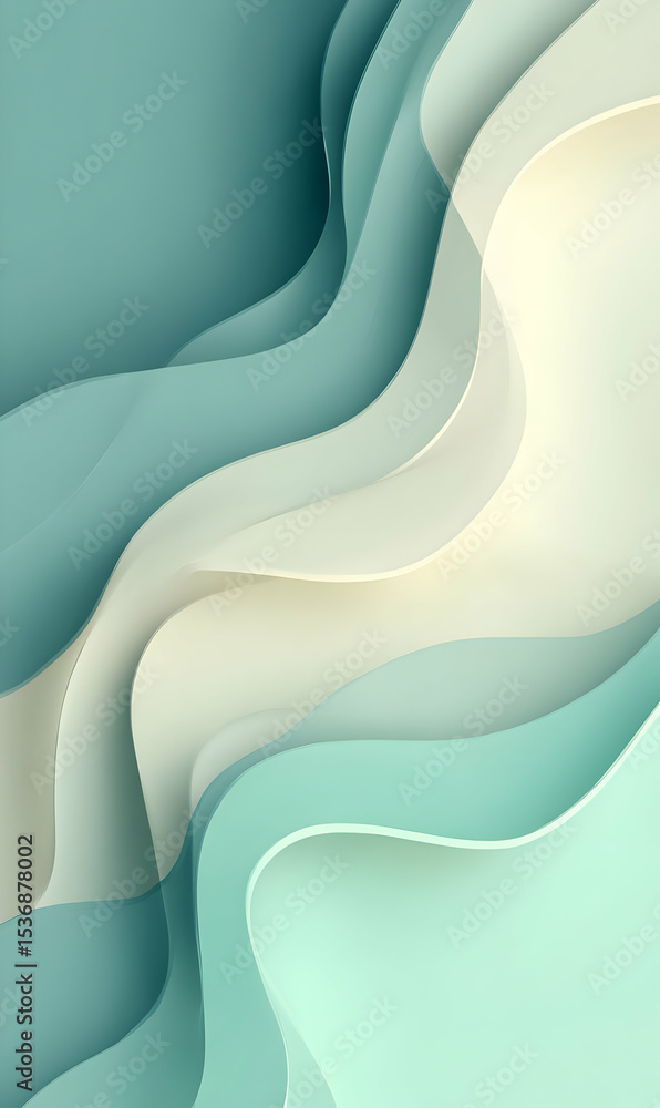 Poster Abstract flowing layers in pastel hues creating a serene and calming visual harmony for design applications