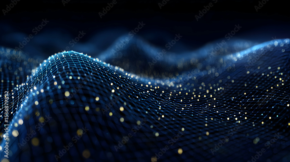 Poster abstract network background with glowing dots representing data flow and internet connections