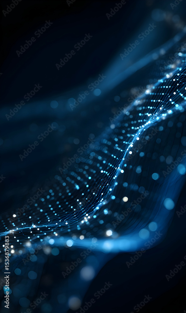 Poster abstract digital wave with glowing particles represents advanced technology and futuristic concepts 