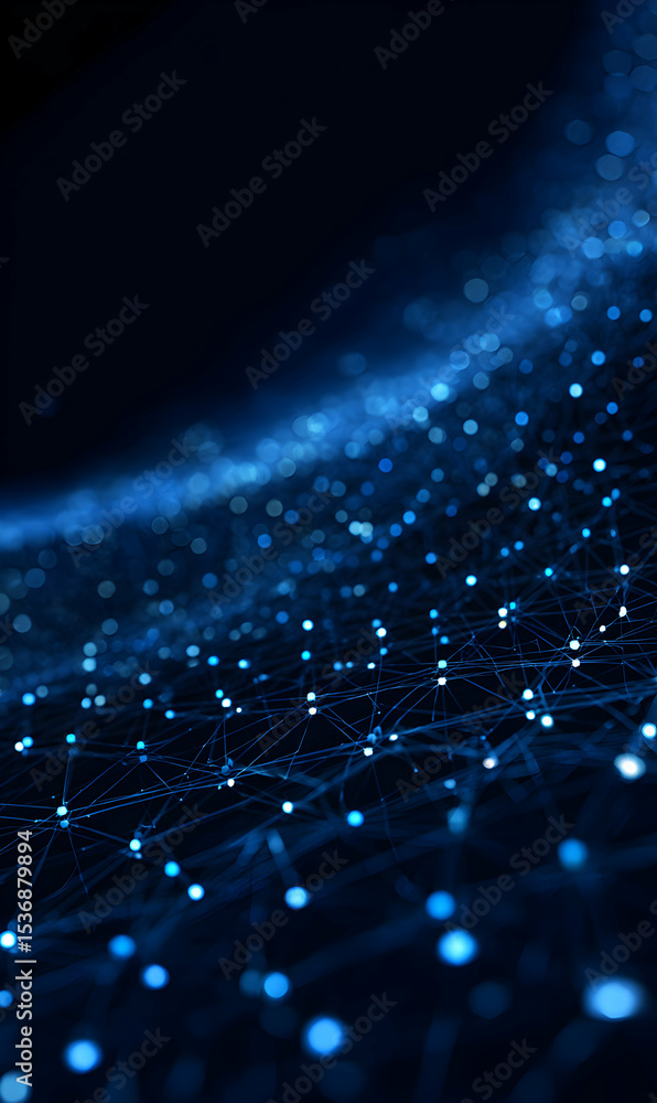 Poster abstract network background with blue glowing nodes and connections representing modern technologies