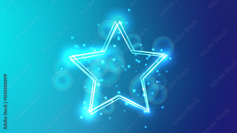 Poster neon frame in star form with shining effects and sparkles