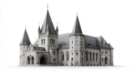 Obraz premium Architectural rendering of a gothic style building with spires against a white background view from the front