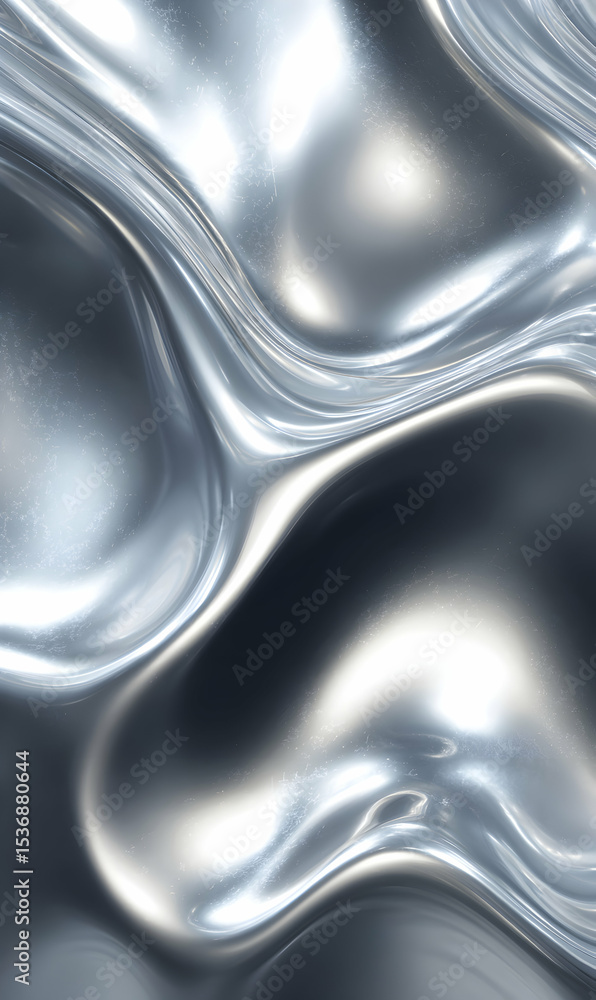 Poster abstract silver metallic surface with smooth flowing lines creates a futuristic and modern aesthetic