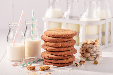 Delicious and traditionally pistachio cookies baked in a home bakery.