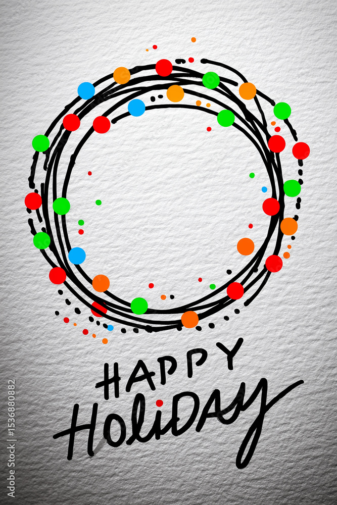 Aufkleber holiday greeting card with circular string lights and happy holiday message in black script