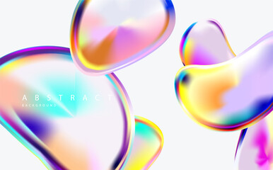 Abstract background of holographic fluid shapes. Colorful iridescent bubbles.