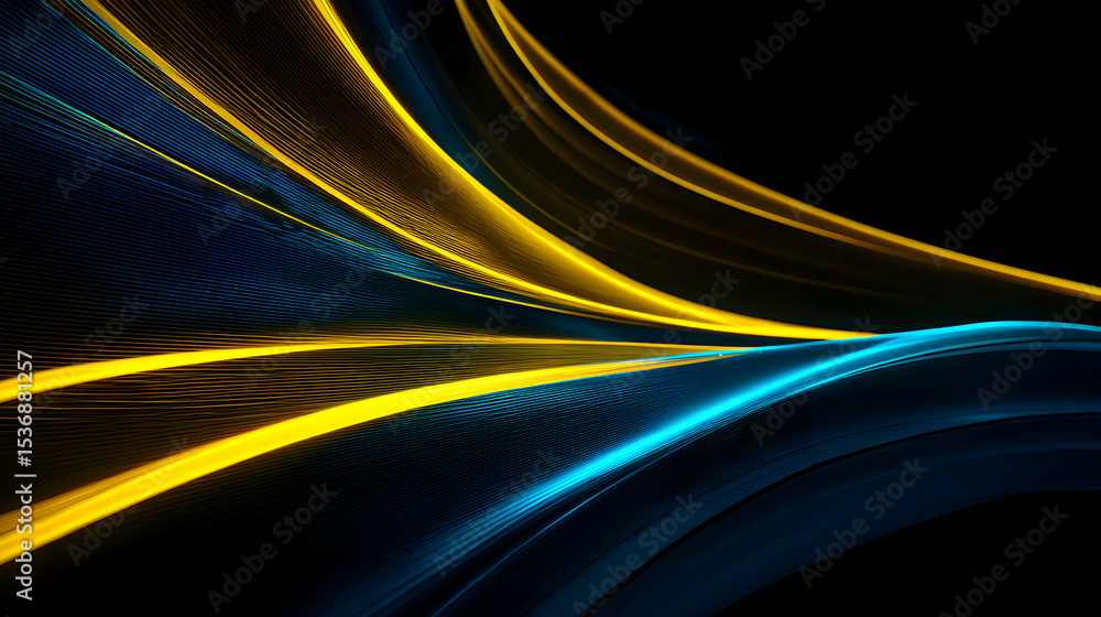 Poster energetic abstract background featuring glowing lines of yellow and cyan against a dark backdrop cre