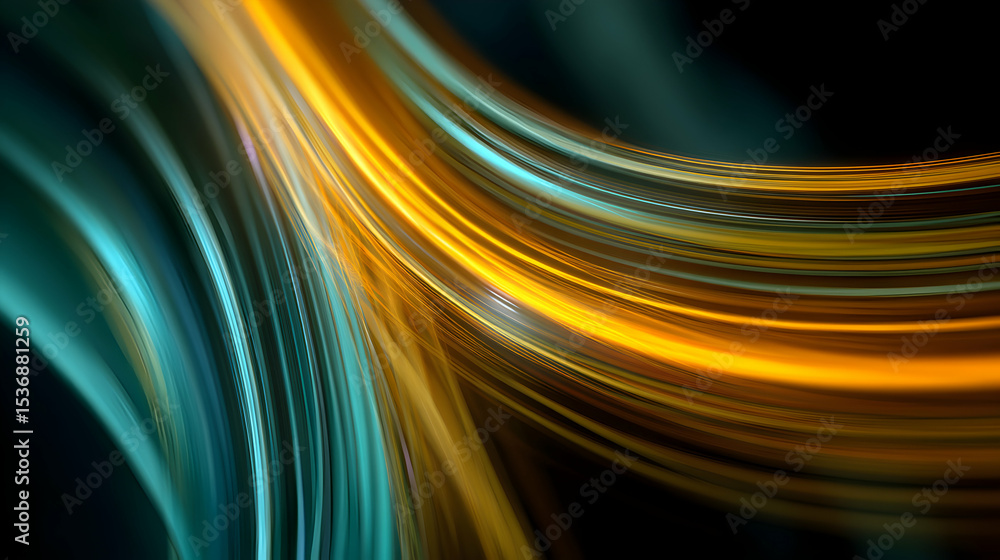 Poster luminous strands abstract design creates a captivating visual display with flowing light streams eff