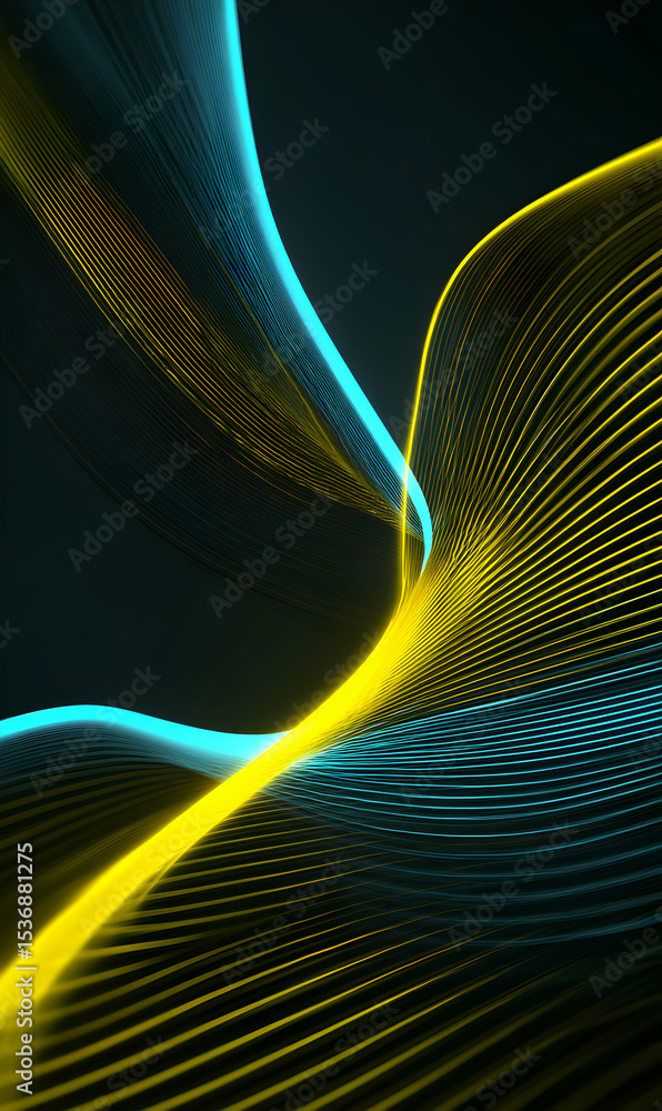 Poster luminous waves in a dark space creating a sense of movement and energy with vibrant colors design el