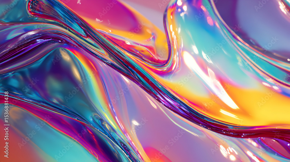Poster iridescent flow of liquid surface displaying vibrant and colorful reflections in a visually appealin