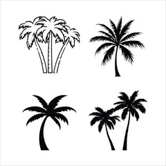 Palm Tree Quartet – Representation of Tropical Vibes, Natural Elegance, and Stylistic Diversity Vector Illustration