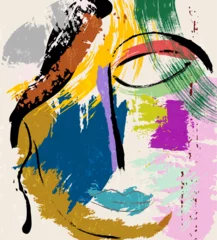 Fototapete Rund abstract colorful background, illustration with lines, waves, circles, paint strokes and splashes, face or mask © Kirsten Hinte