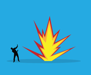 Business Man Silhouette Protecting Himself from Explosion. Accidents at white collar work and danger vector art