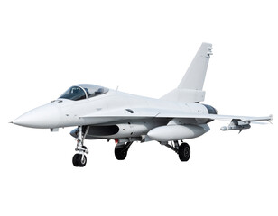 Obraz premium Modern fighter jet side view isolated on white, advanced military aircraft.