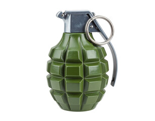 Fototapeta premium Green hand grenade isolated on white background, classic military weapon.