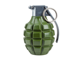 Green hand grenade isolated on white background, classic military weapon.