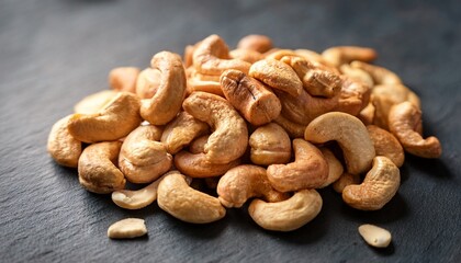 Fototapeta premium roasted cashew nuts pile healthy snack food delicious flavor and nutritional benefits source of protein and fiber