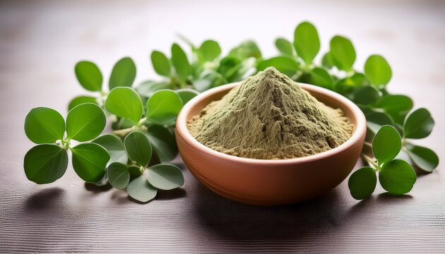 bacopa monnieri herb plant or ayurvedic brahmi plant with powder in a bowl selective focus