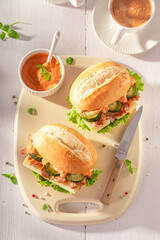 Homemade and delicious sandwich with gyros chicken and cheese.