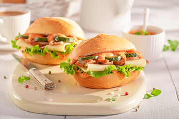 Tasty and spicy sandwich for breakfast in summer.