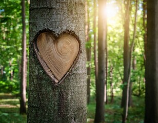 heart carved in trunk of tree in the woods beautiful nature