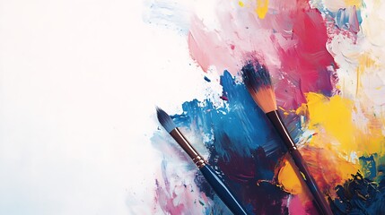 Fototapeta premium Paint brushes on abstract colorful background. Art and creativity concept.