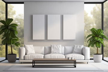 Modern Living Room Interior with Blank Frames .3D render