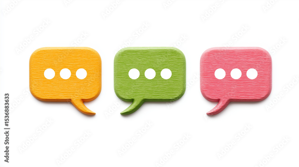 Poster three colorful speech bubbles with ellipsis in a row on a white background communication concept pre