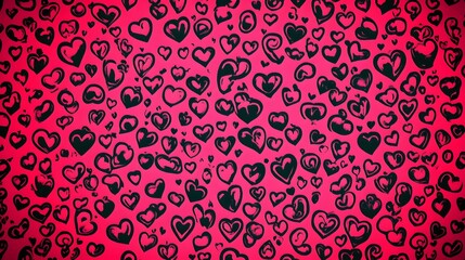 Pink Background with Black Hand Drawn Hearts Pattern