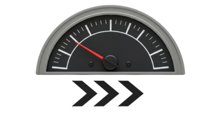 Isolated Speedometer with Arrows Indicating Acceleration