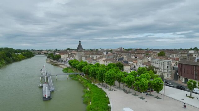 Libourne from a drone, Gironde, Nouvelle-Aquitaine, Saint-Emilion and Pomerol, Southwestern France, Europe