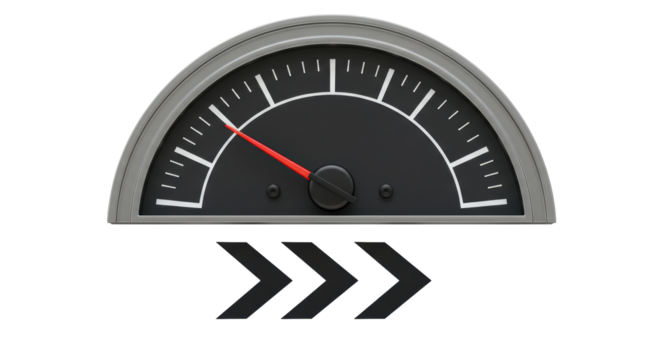 Isolated Speedometer with Arrows Indicating Acceleration