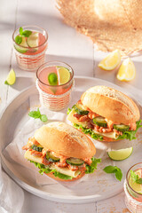 Homemade and delicious sandwich with thousand island sauce and chicken.