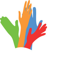 Obraz premium Colorful Hands Reaching Upward Unity, Teamwork, and Collaboration