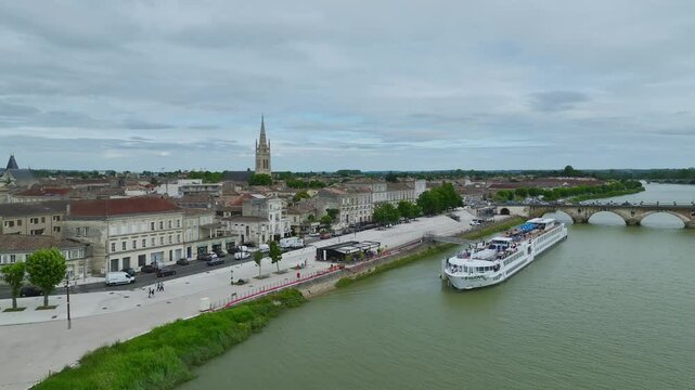 Libourne from a drone, Gironde, Nouvelle-Aquitaine, Saint-Emilion and Pomerol, Southwestern France, Europe