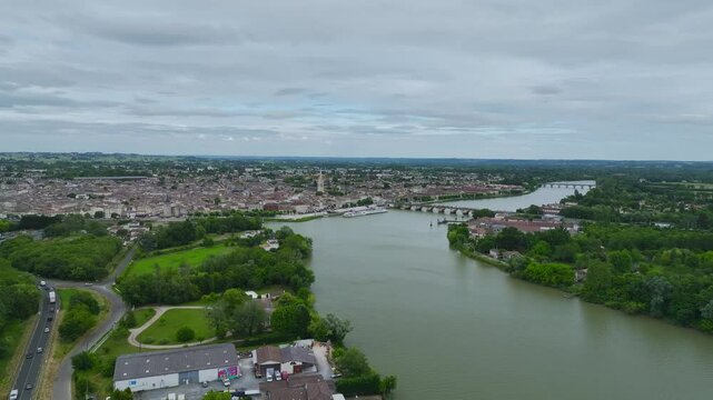 Libourne from a drone, Gironde, Nouvelle-Aquitaine, Saint-Emilion and Pomerol, Southwestern France, Europe