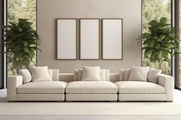 Elegant Interior Mockup with Neutral Tones.3D render