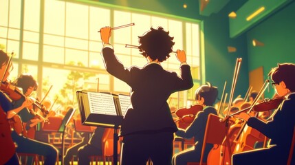 Animated orchestra rehearsal