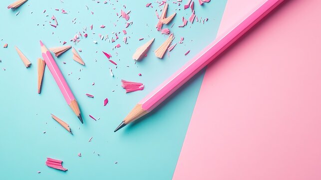 Pencil sharpener and shavings on color background, closeup - Powered by Adobe