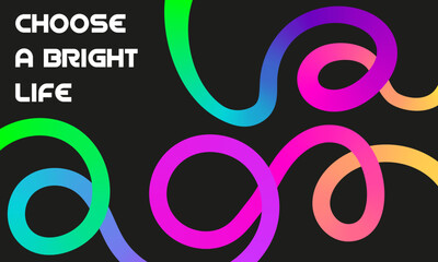 Horizontal web banner with abstract swirling lines in rainbow gradient colors. Bright dynamic background for websites, digital ads, and modern graphic design.