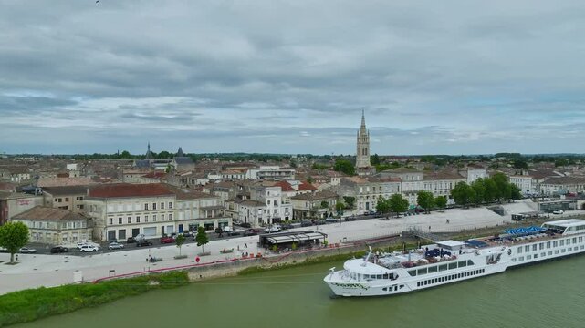 Libourne from a drone, Gironde, Nouvelle-Aquitaine, Saint-Emilion and Pomerol, Southwestern France, Europe