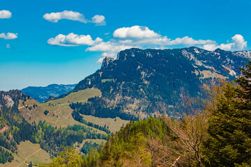 Alpine spring view with Mount Zahmer Kaiser in the background at Kaiserlift Kufstein, Tyrol, Austria