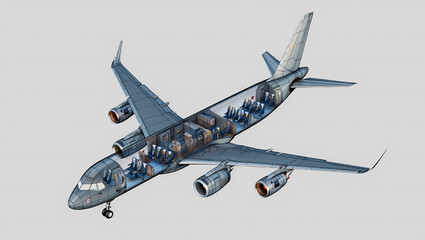 Cutaway view of a passenger airplane interior