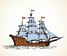 Sailing vessel. Vector drawing ship