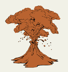 A smoking volcano eruption. Vector drawing