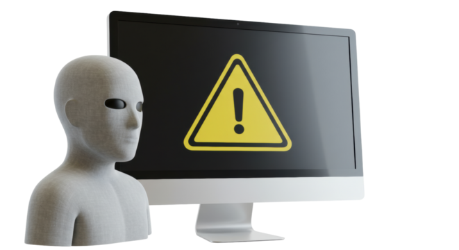 Isolated Computer Screen Displaying Warning Sign with 3D Human Figure