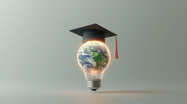 Global Education  Illuminated Earth with Graduation Cap